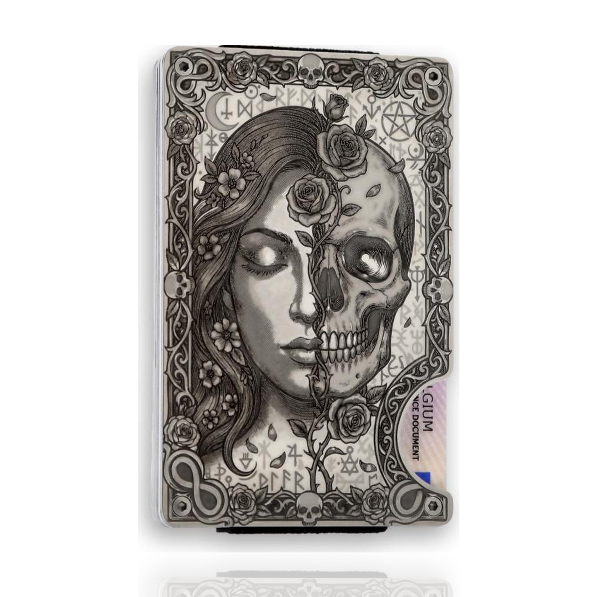 Moxxley MX-402 metal credit card holder – tattoo engraving, slim stainless steel wallet, front
