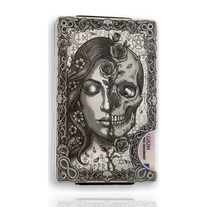 Moxxley MX-402 metal credit card holder – tattoo engraving, slim stainless steel wallet, front
