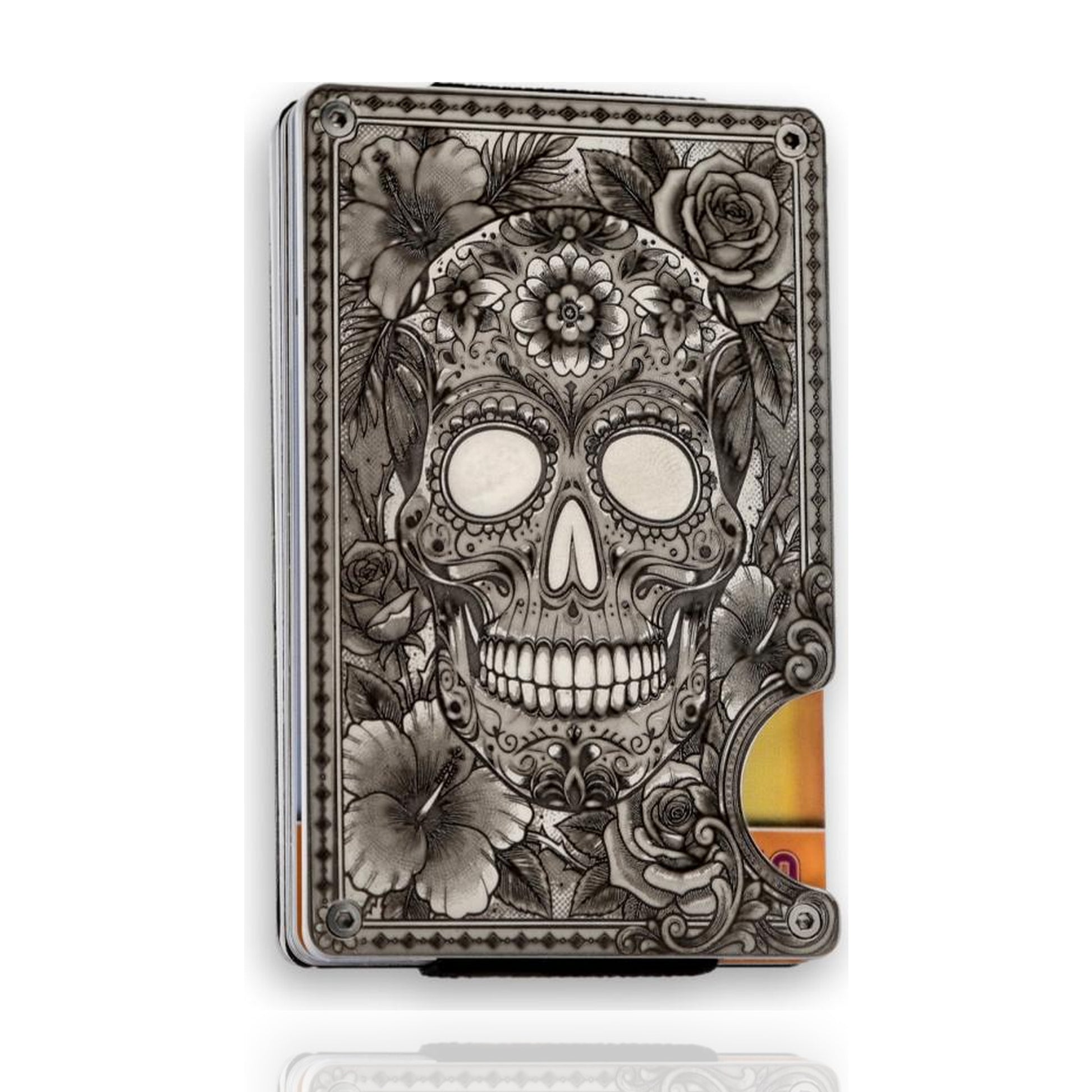 Moxxley MX-405 metal credit card holder – tattoo engraving, slim stainless steel wallet, front