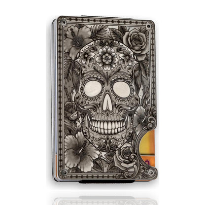 Moxxley MX-405 metal credit card holder – tattoo engraving, slim stainless steel wallet, front