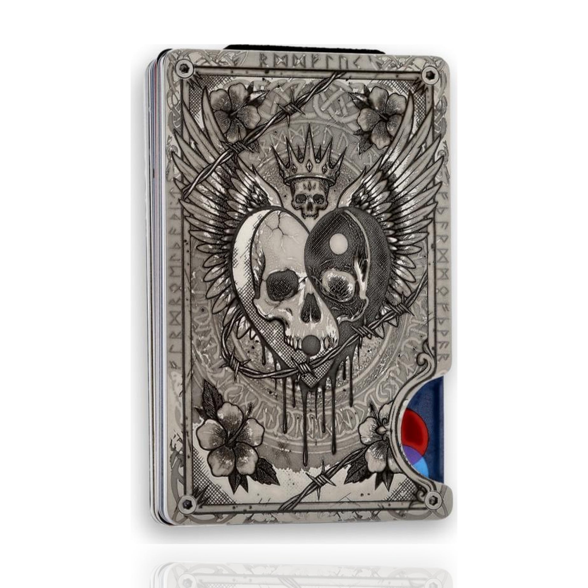 Moxxley MX-406 metal credit card holder – tattoo engraving, slim stainless steel wallet, front