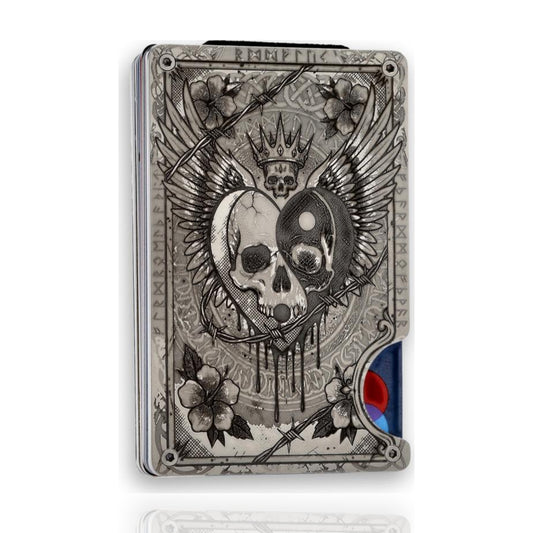 Moxxley MX-406 metal credit card holder – tattoo engraving, slim stainless steel wallet, front