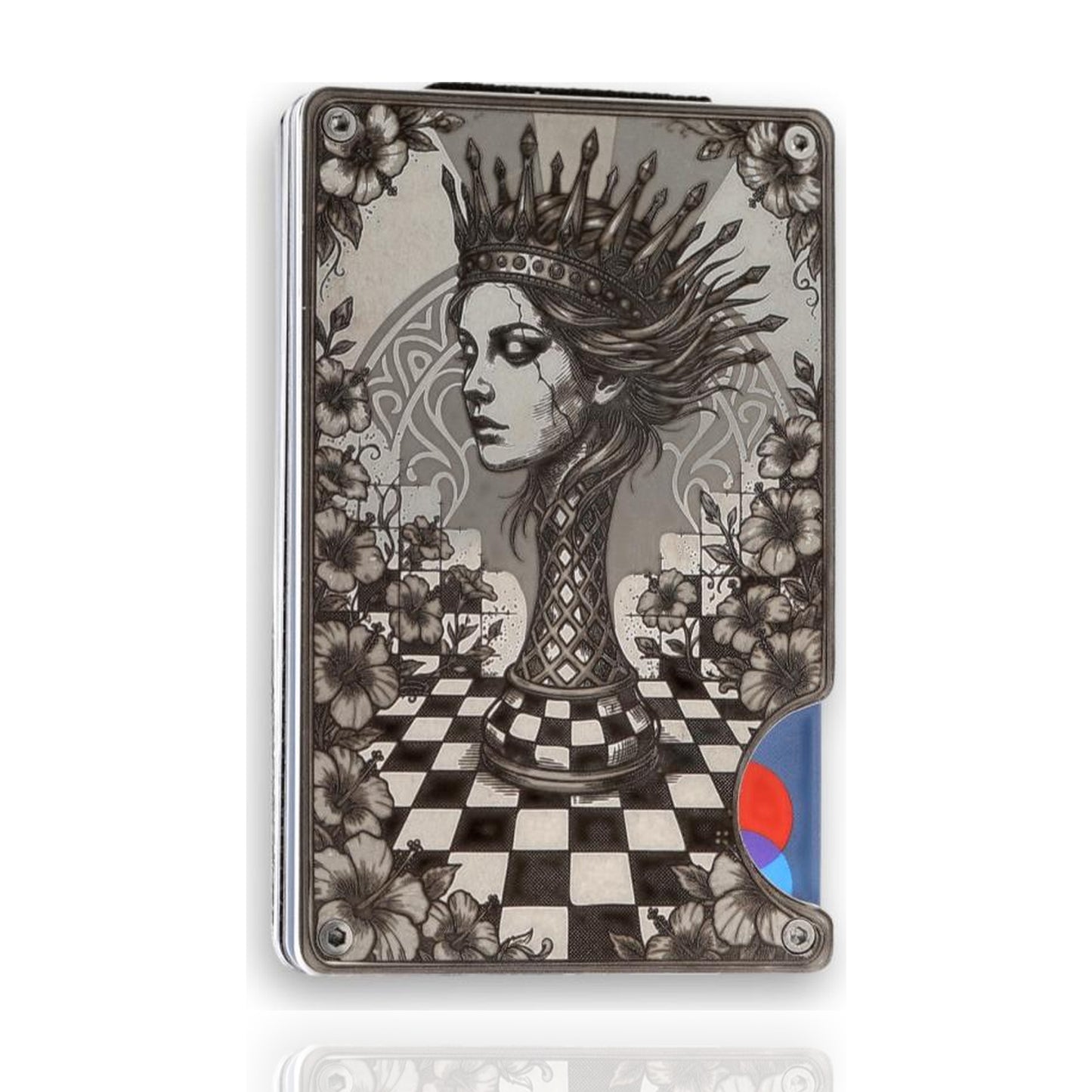 Moxxley MX-407 metal credit card holder – tattoo engraving, slim stainless steel wallet, front