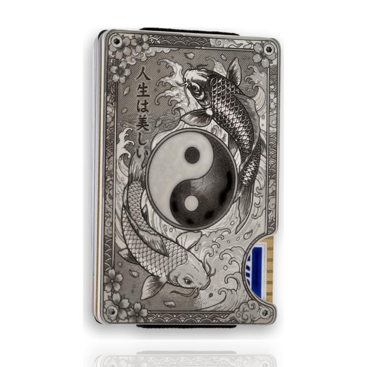 Moxxley MX-412 metal credit card holder – tattoo engraving, slim stainless steel wallet, front