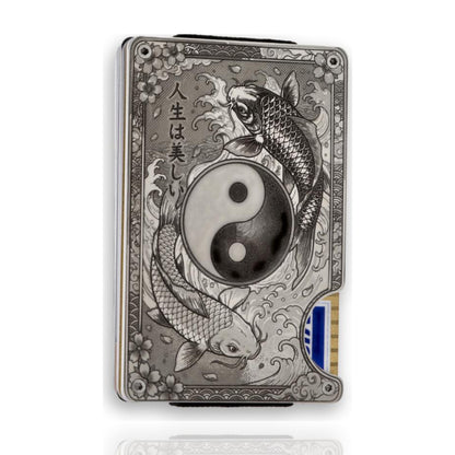 Moxxley MX-412 metal credit card holder – tattoo engraving, slim stainless steel wallet, front