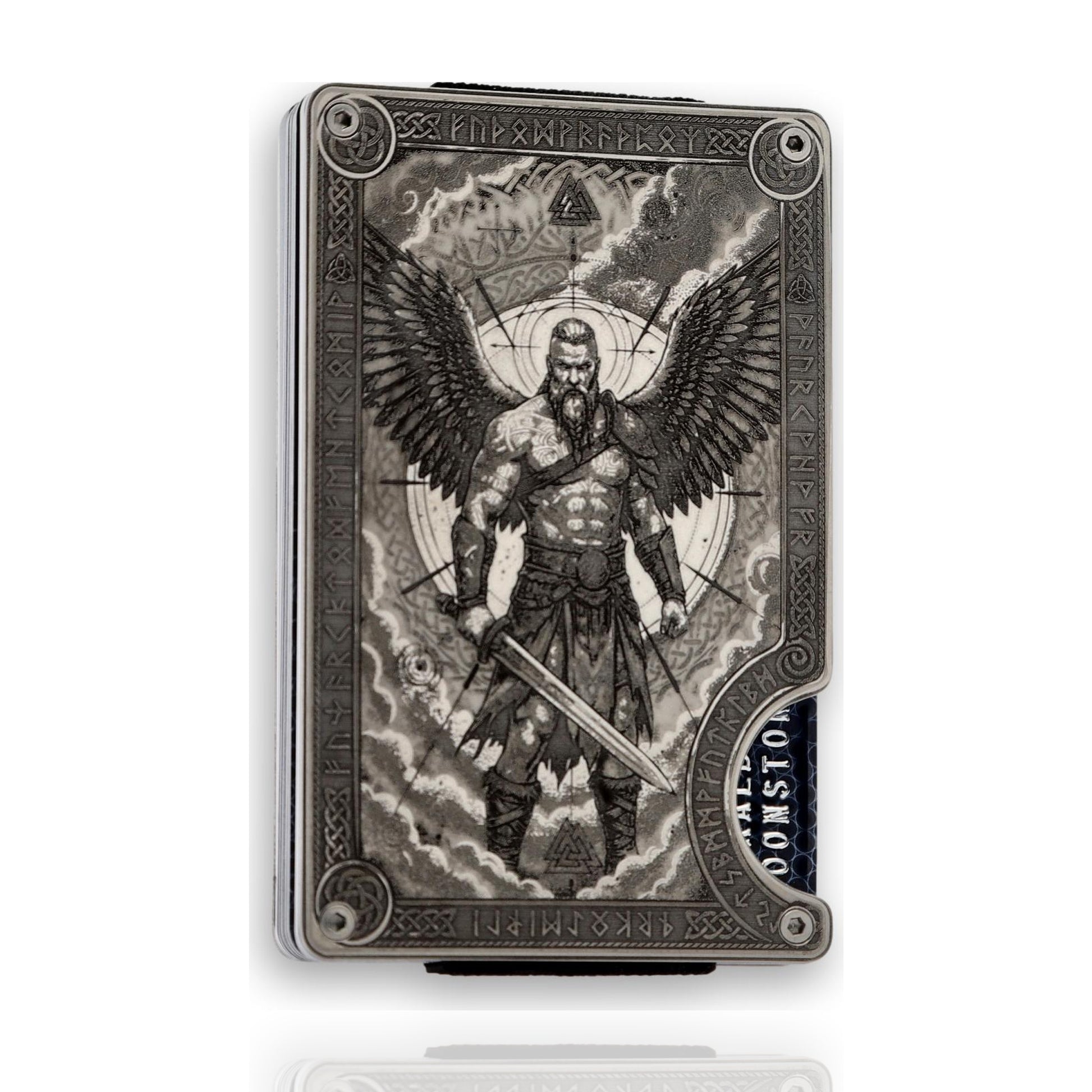 Moxxley MX-413 metal credit card holder – tattoo engraving, slim stainless steel wallet, front