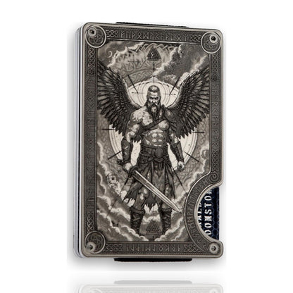 Moxxley MX-413 metal credit card holder – tattoo engraving, slim stainless steel wallet, front