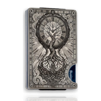 Moxxley MX-414 metal credit card holder – tattoo engraving, slim stainless steel wallet, front