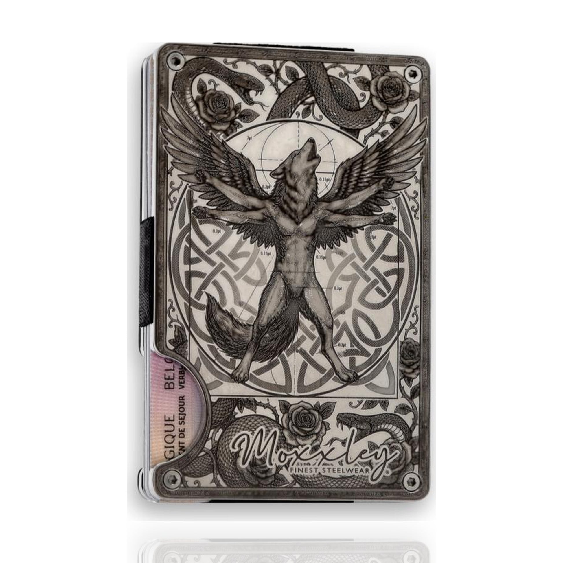 Moxxley MX-408 slim wallet – engraved 316 stainless steel card holder, back