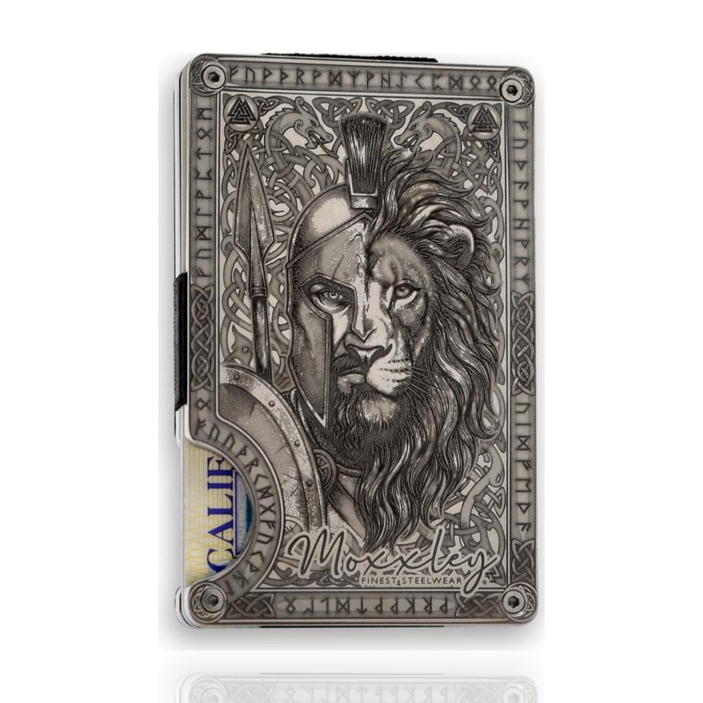 Moxxley MX-413 slim wallet – engraved 316 stainless steel card holder, back