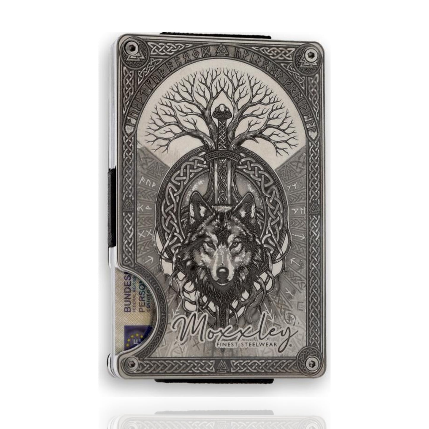 Moxxley MX-414 slim wallet – engraved 316 stainless steel card holder, back