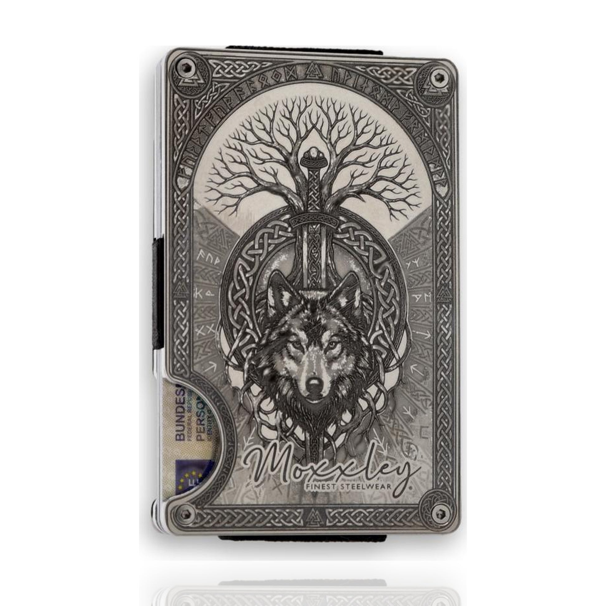 Moxxley MX-414 slim wallet – engraved 316 stainless steel card holder, back