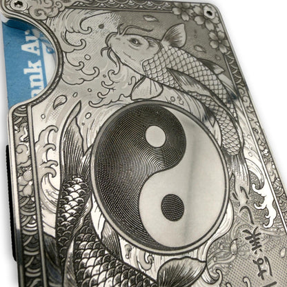Moxxley MX-412 engraved credit card holder – tattoo design close-up detail (front)