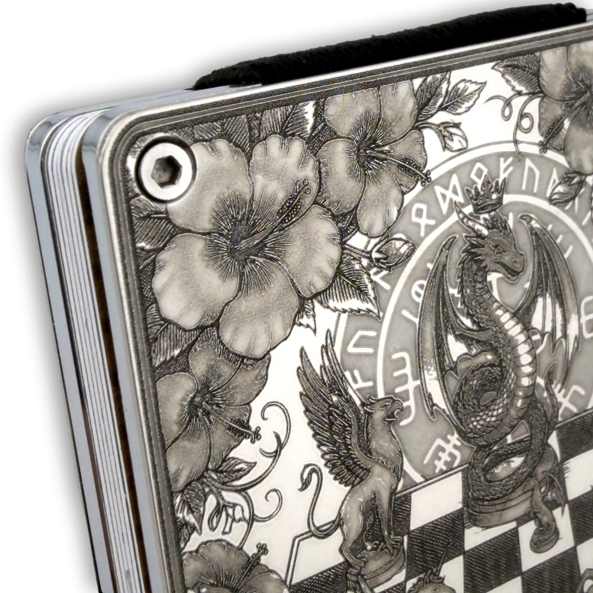 Moxxley MX-407 stainless steel card holder – engraving close-up detail (back)