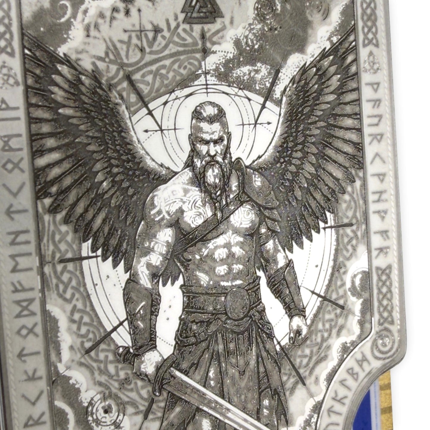 Moxxley MX-413 engraved credit card holder – tattoo design close-up detail (front)