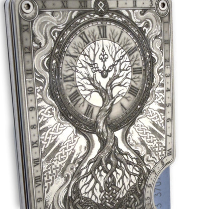 Moxxley MX-414 engraved credit card holder – tattoo design close-up detail (front)