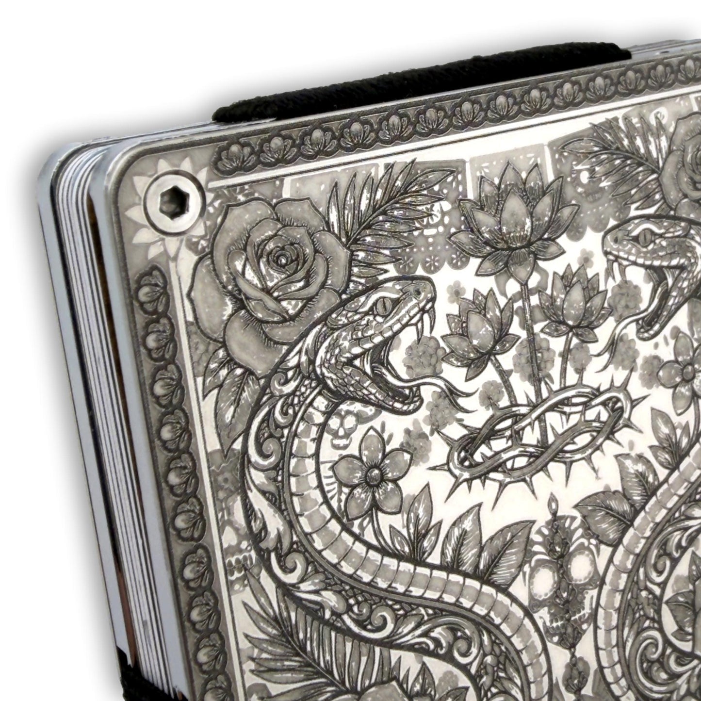 Moxxley MX-405 stainless steel card holder – engraving close-up detail (back)