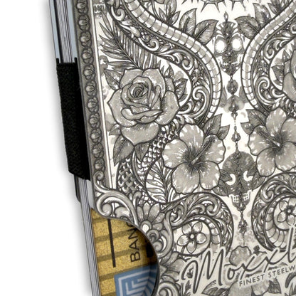 Moxxley MX-405 stainless steel card holder – engraving close-up detail (back)