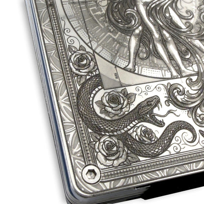 Moxxley MX-408 stainless steel card holder – engraving close-up detail (back)