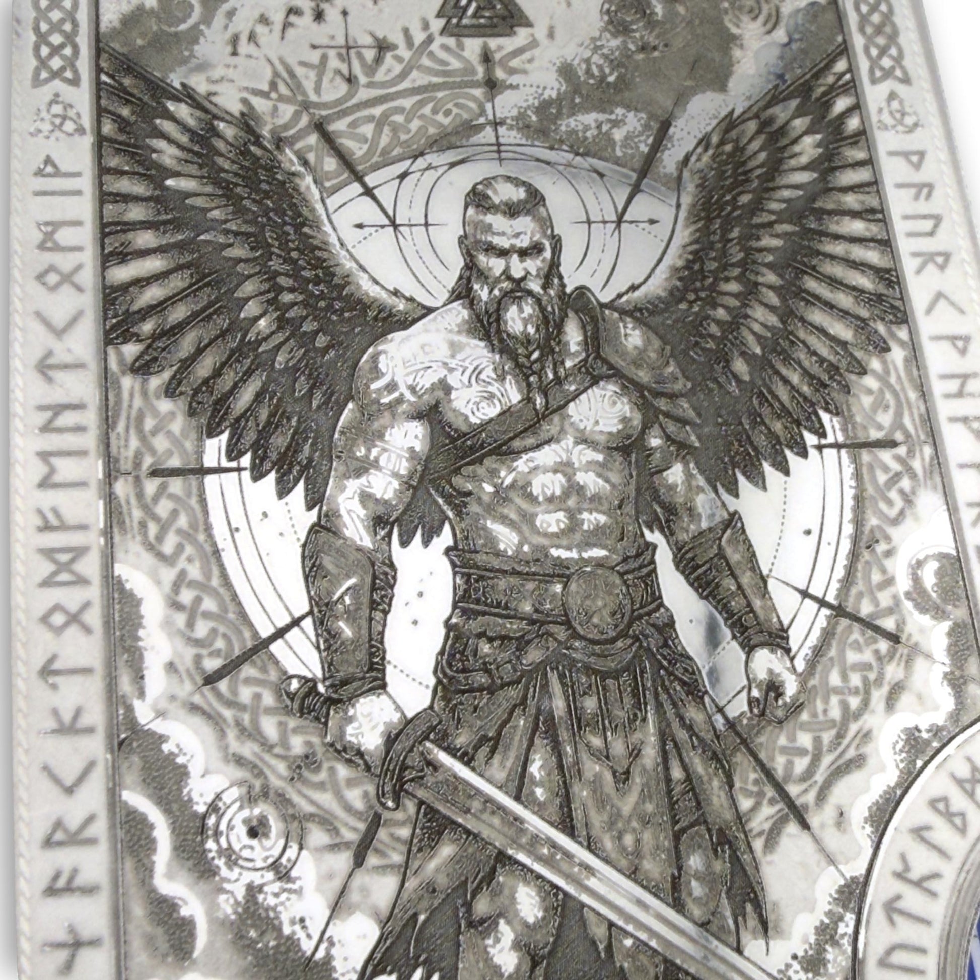 Moxxley MX-413 engraved credit card holder – tattoo design close-up detail (front)