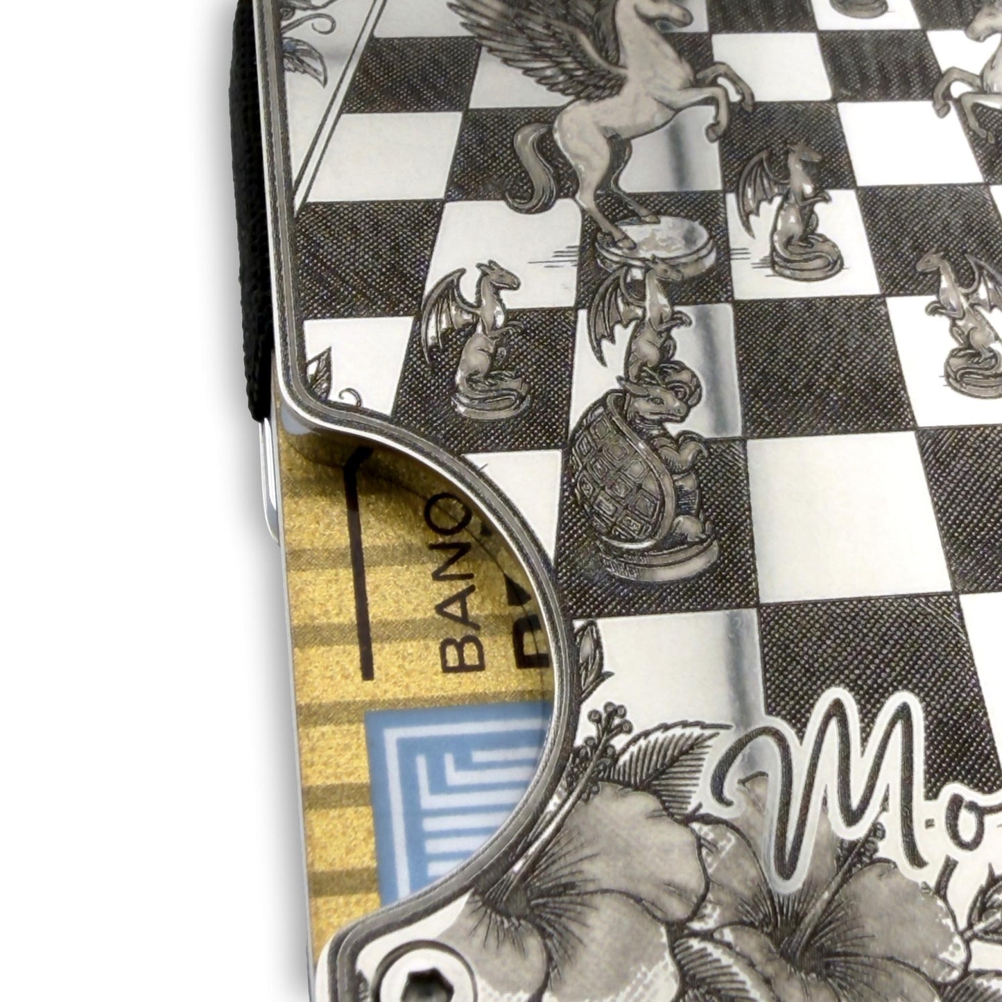 Moxxley MX-407 stainless steel card holder – engraving close-up detail (back)