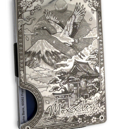 Moxxley MX-412 stainless steel card holder – engraving close-up detail (back)