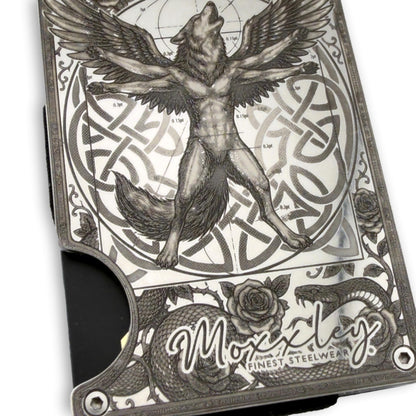 Moxxley MX-408 stainless steel card holder – engraving close-up detail (back)