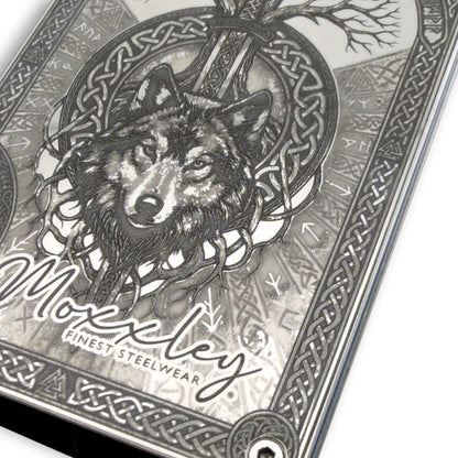 Moxxley MX-414 stainless steel card holder – engraving close-up detail (back)