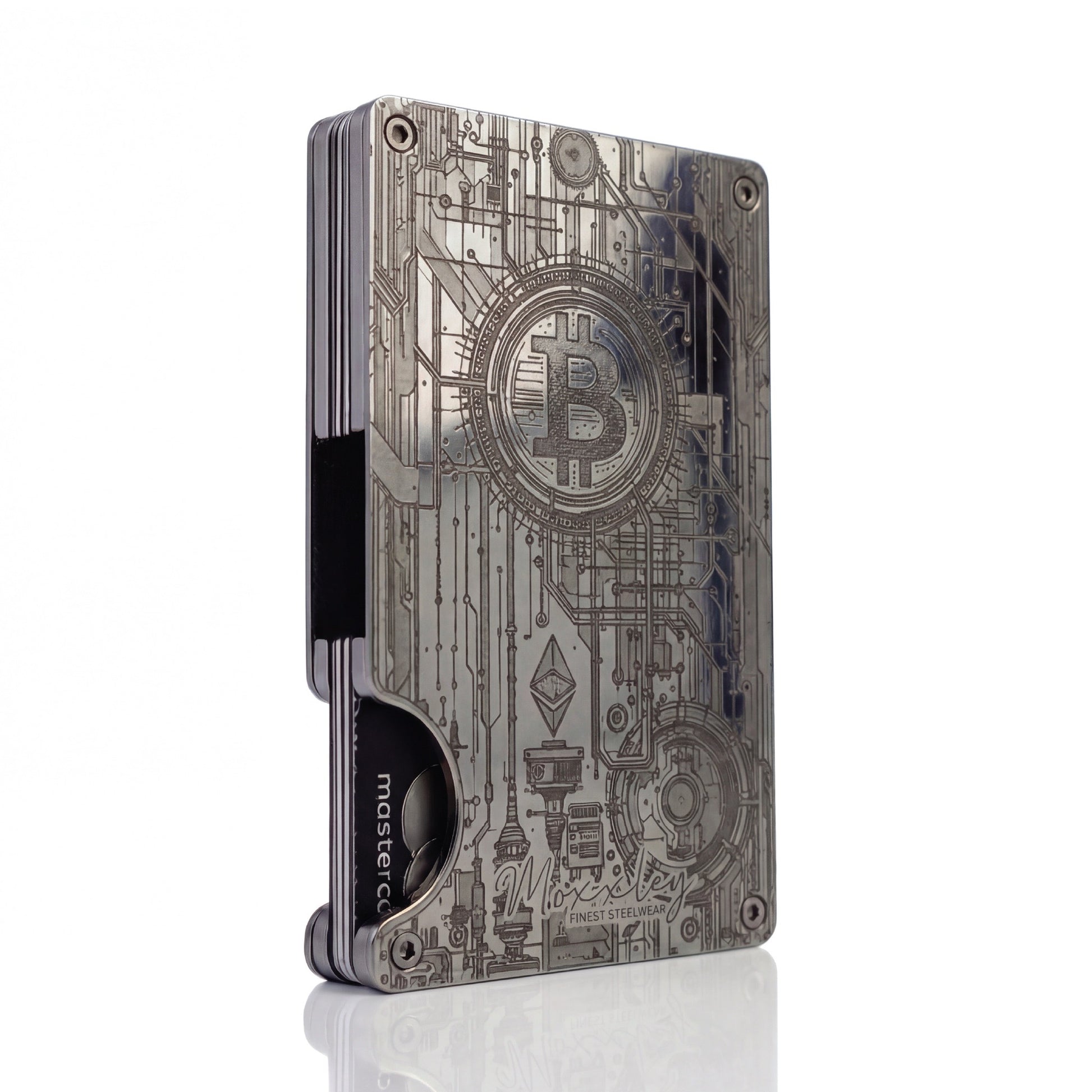 Moxxley MX-315 slim metal credit card holder – 316 stainless steel minimalist wallet with money clip