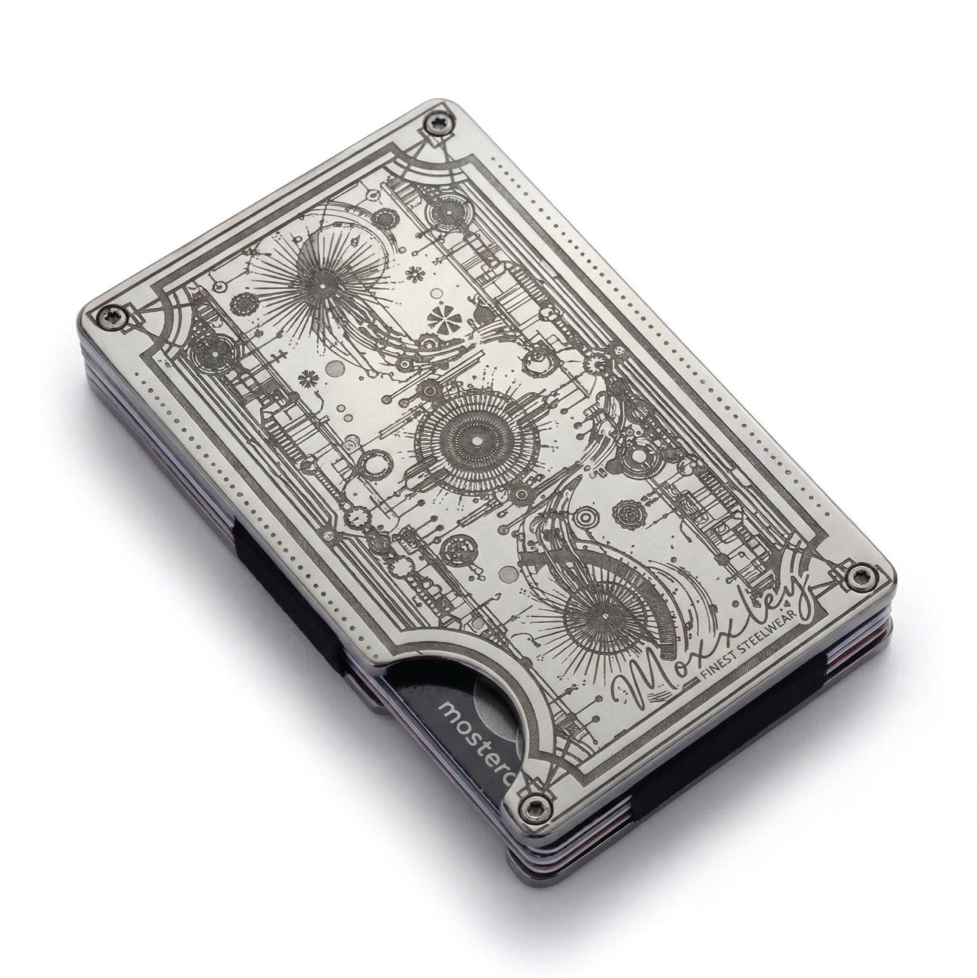 Moxxley MX-317 slim metal credit card holder – 316 stainless steel minimalist wallet with money clip