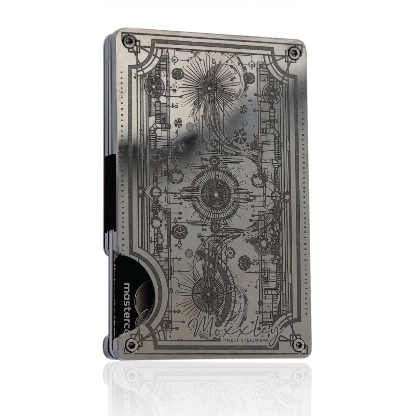 Moxxley MX-317 slim metal credit card holder – 316 stainless steel minimalist wallet with money clip