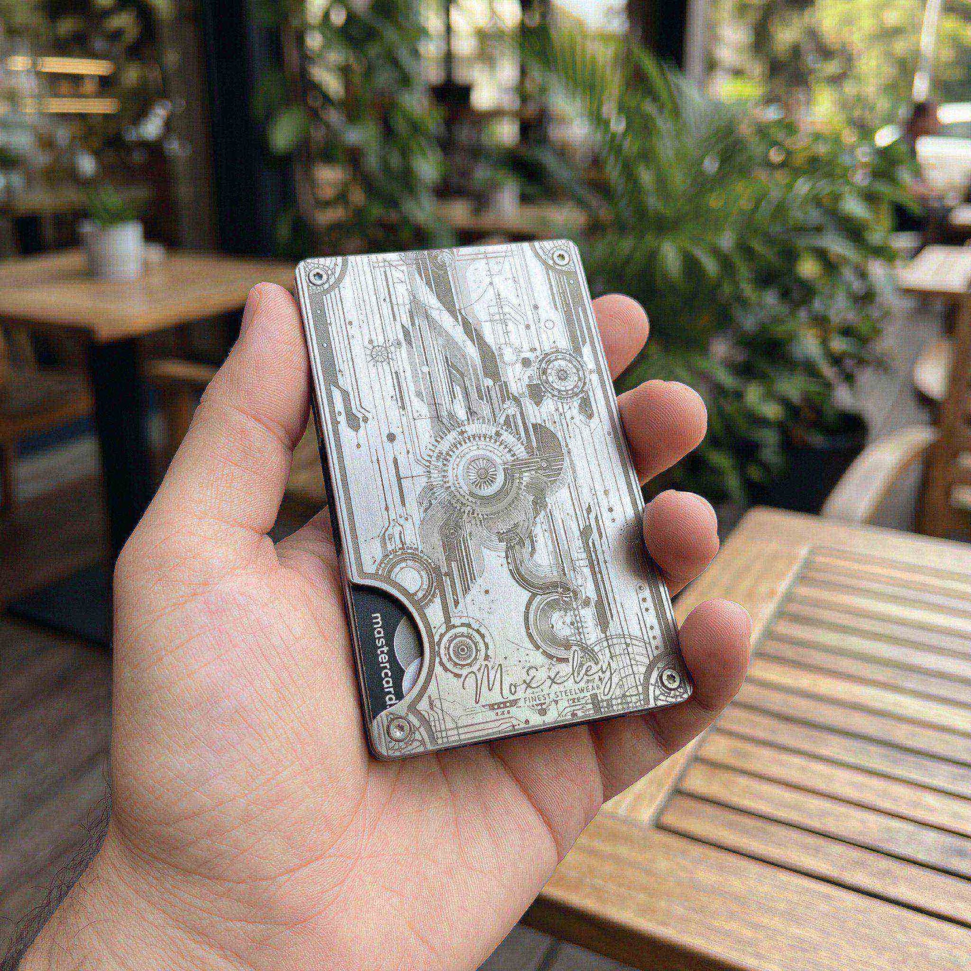 Moxxley MX-319 slim metal credit card holder – 316 stainless steel minimalist wallet with money clip