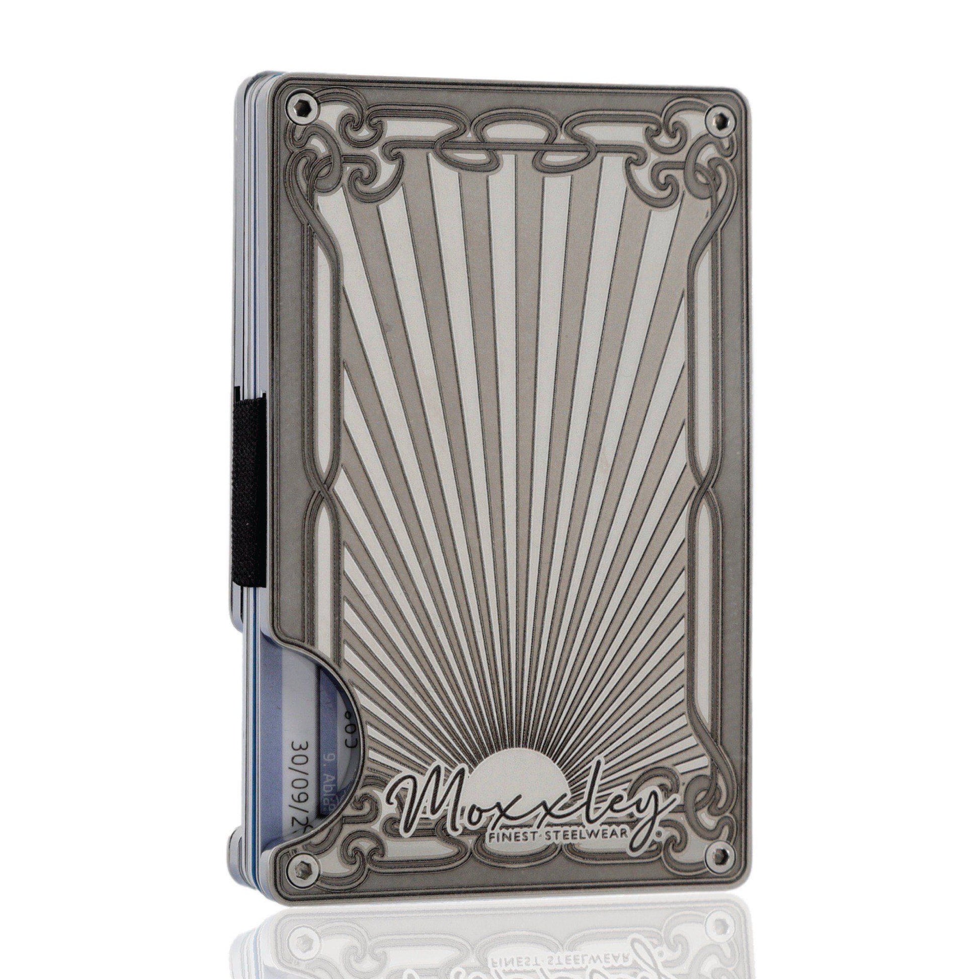 Moxxley MX-337 metal credit card holder – slim stainless steel wallet with money clip, playing-card design