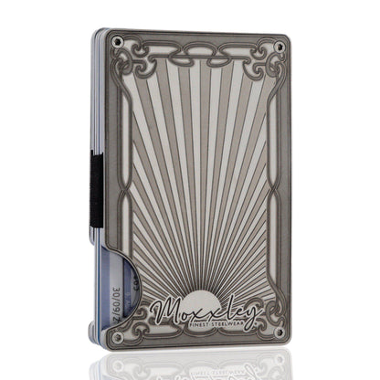 Moxxley MX-337 metal credit card holder – slim stainless steel wallet with money clip, playing-card design