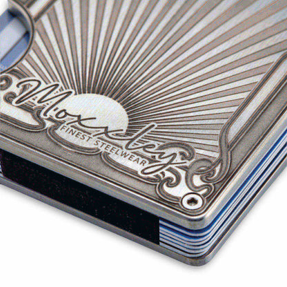 Moxxley MX-337 metal credit card holder – slim stainless steel wallet with money clip, playing-card design