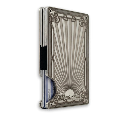 Moxxley MX-337 metal credit card holder – slim stainless steel wallet with money clip, playing-card design