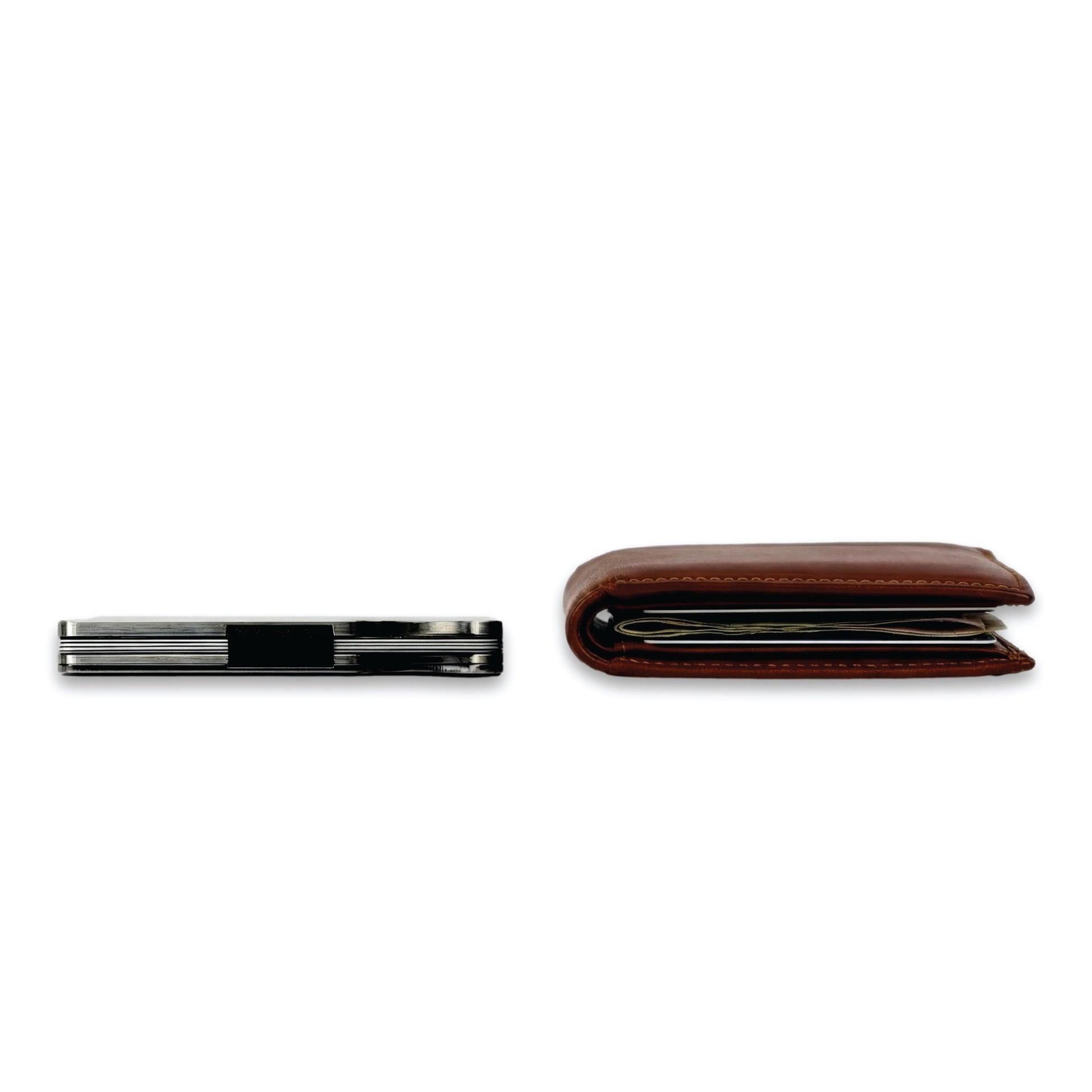 Moxxley MX-337 metal credit card holder – slim stainless steel wallet with money clip, playing-card design