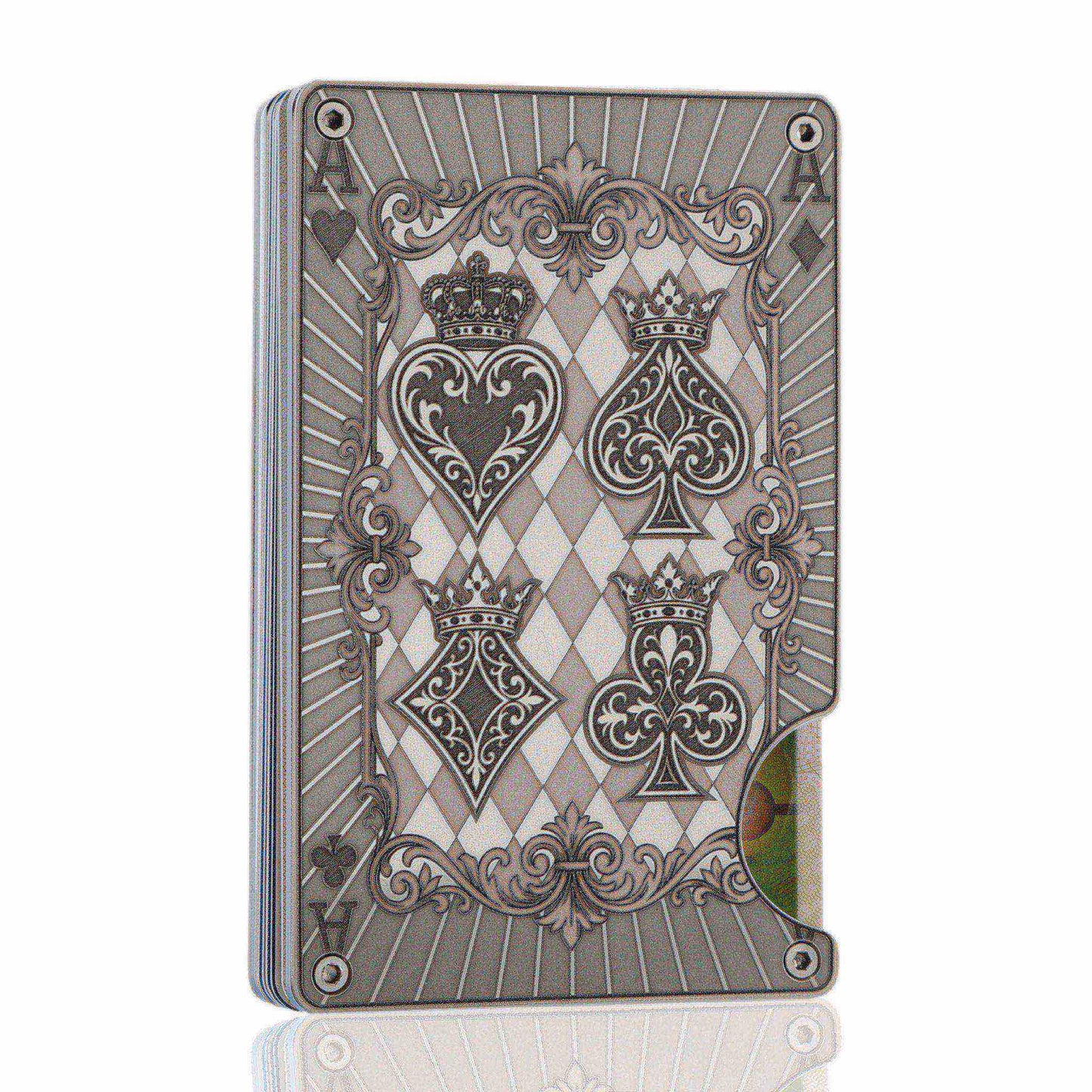 Moxxley MX-337 metal credit card holder – slim stainless steel wallet with money clip, playing-card design