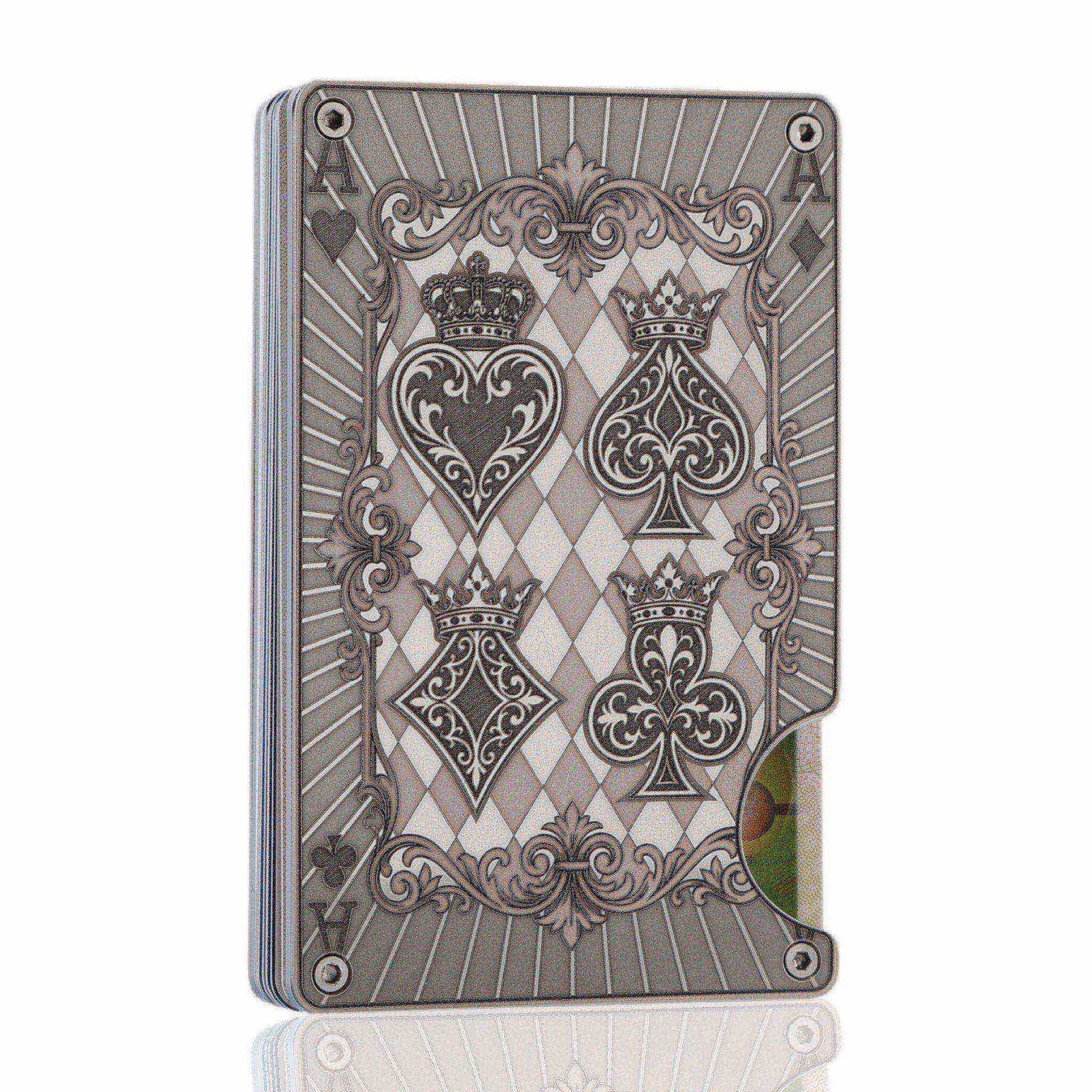 Moxxley MX-337 metal credit card holder – slim stainless steel wallet with money clip, playing-card design