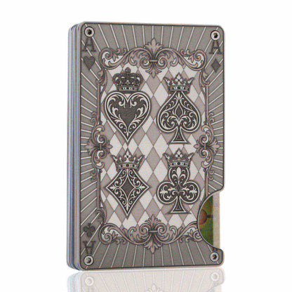 Moxxley MX-337 metal credit card holder – slim stainless steel wallet with money clip, playing-card design