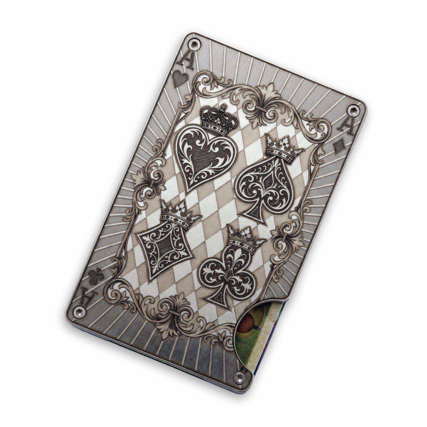 Moxxley MX-337 metal credit card holder – slim stainless steel wallet with money clip, playing-card design