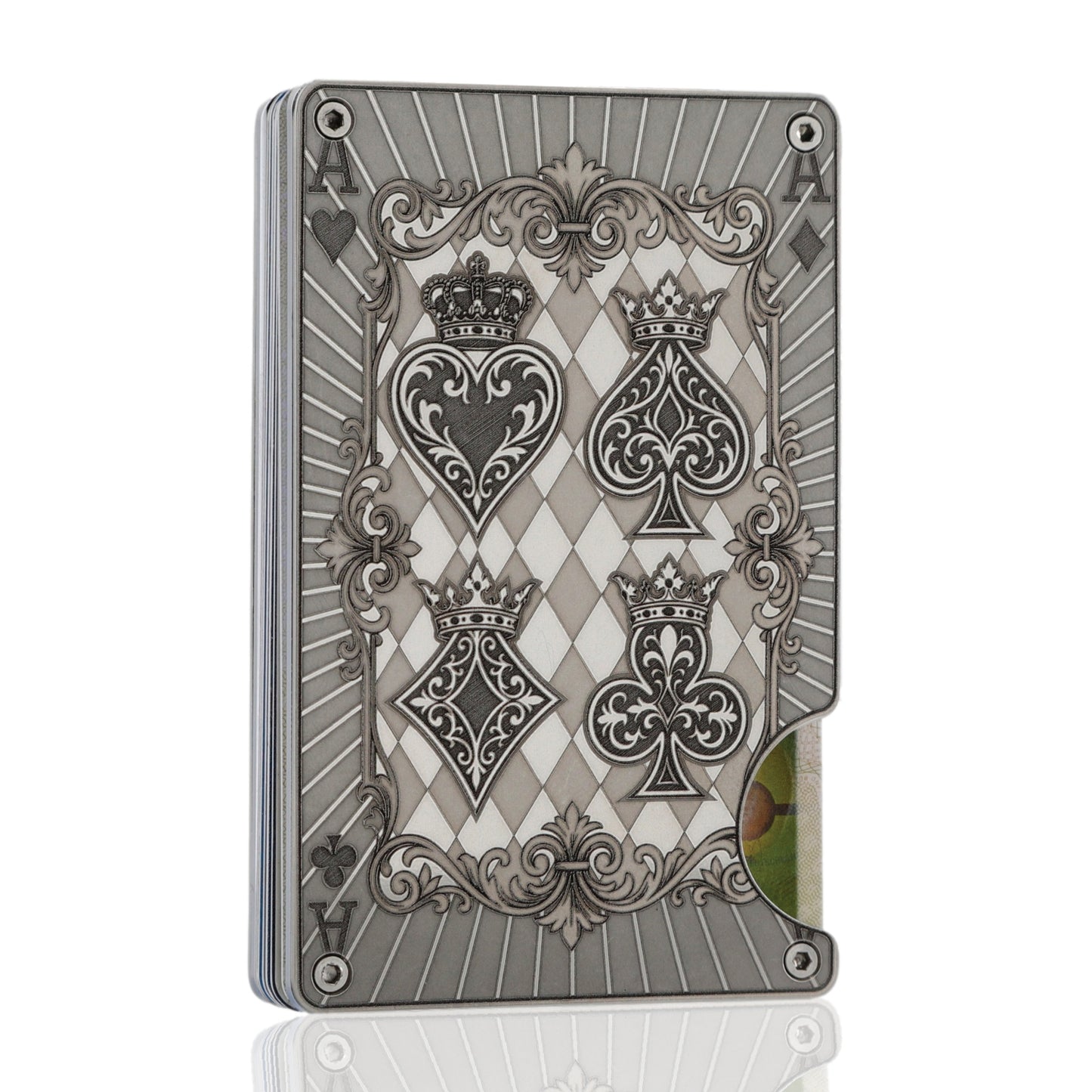 Moxxley MX-337 metal credit card holder – slim stainless steel wallet, playing-card design