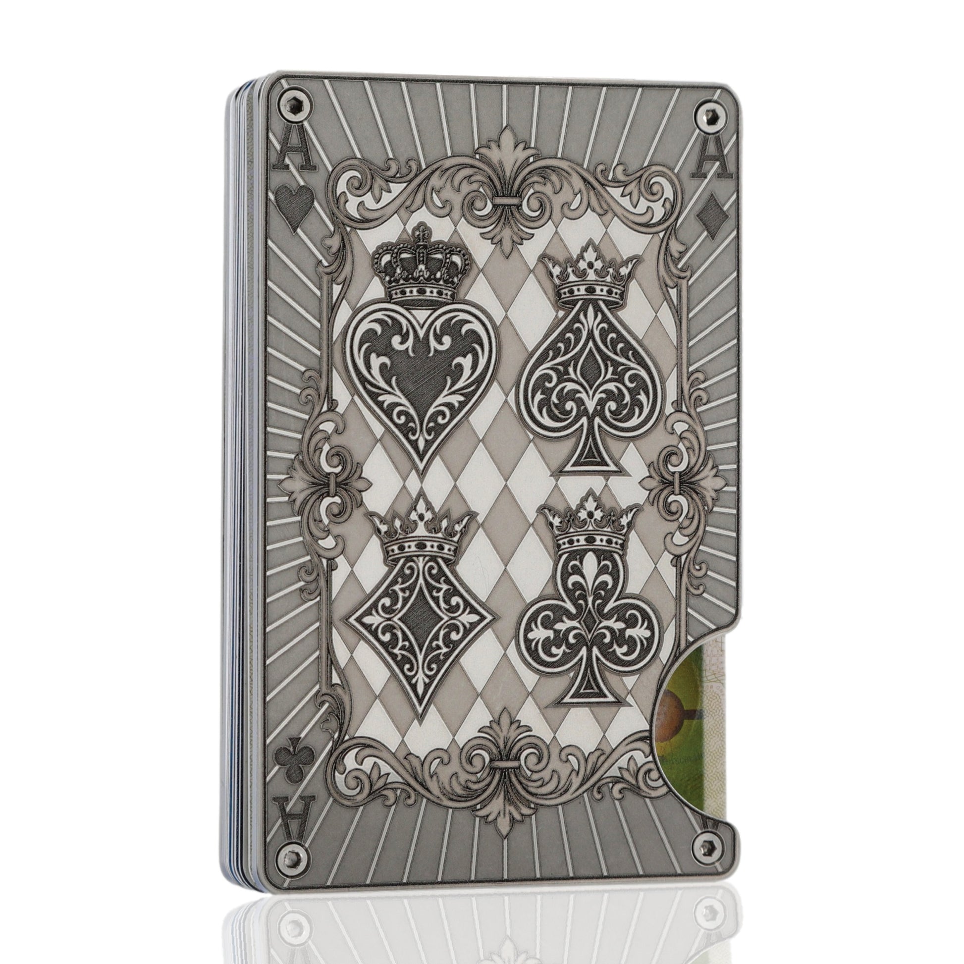 Moxxley MX-337 metal credit card holder – slim stainless steel wallet, playing-card design