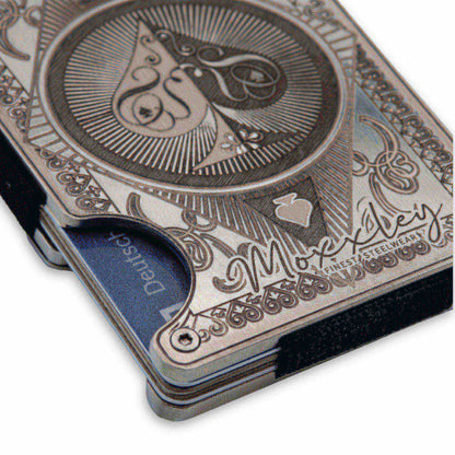 Moxxley MX-338 metal credit card holder – slim stainless steel wallet with money clip, playing-card design