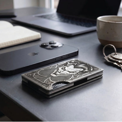 Moxxley MX-338 metal credit card holder – slim stainless steel wallet with money clip, playing-card design