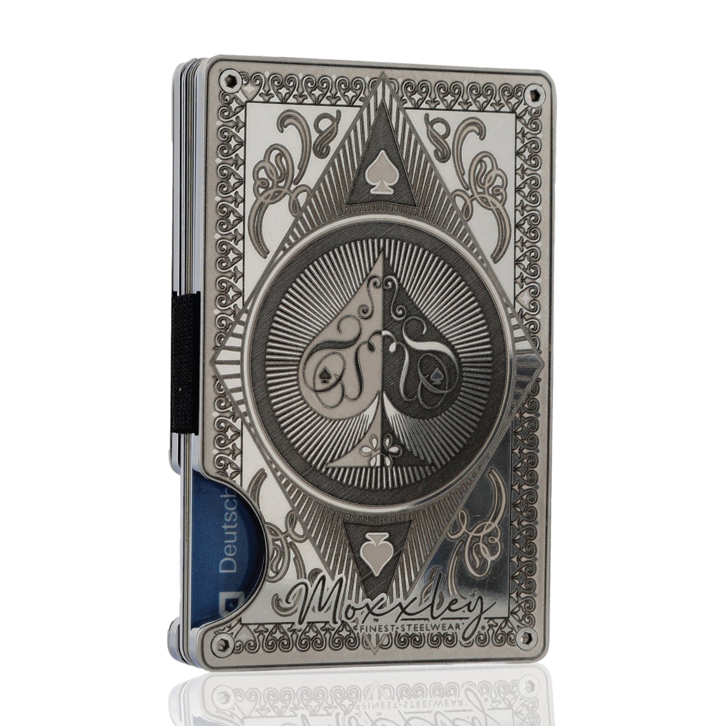 Moxxley MX-338 metal credit card holder – slim stainless steel wallet, playing-card design
