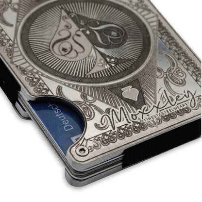 Moxxley MX-338 metal credit card holder – slim stainless steel wallet, playing-card design