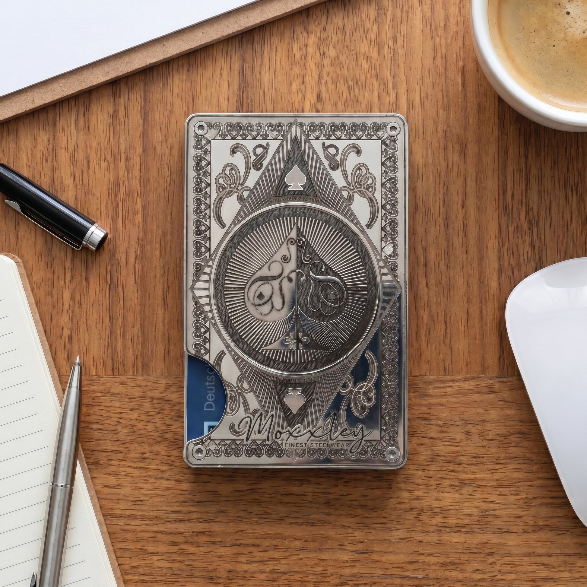 Moxxley MX-338 metal credit card holder – slim stainless steel wallet, playing-card design