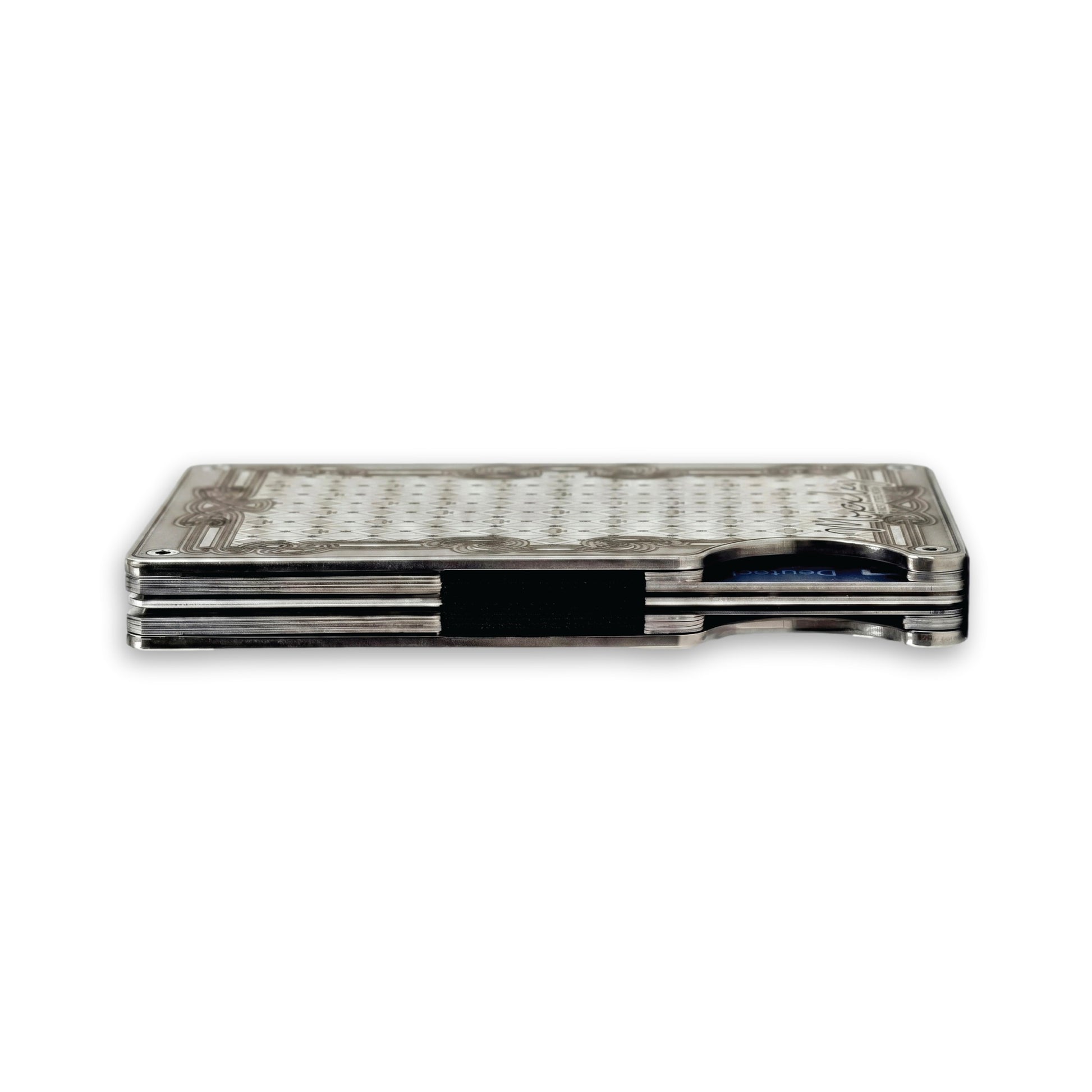Moxxley MX-339 metal credit card holder – slim stainless steel wallet with money clip, playing-card design