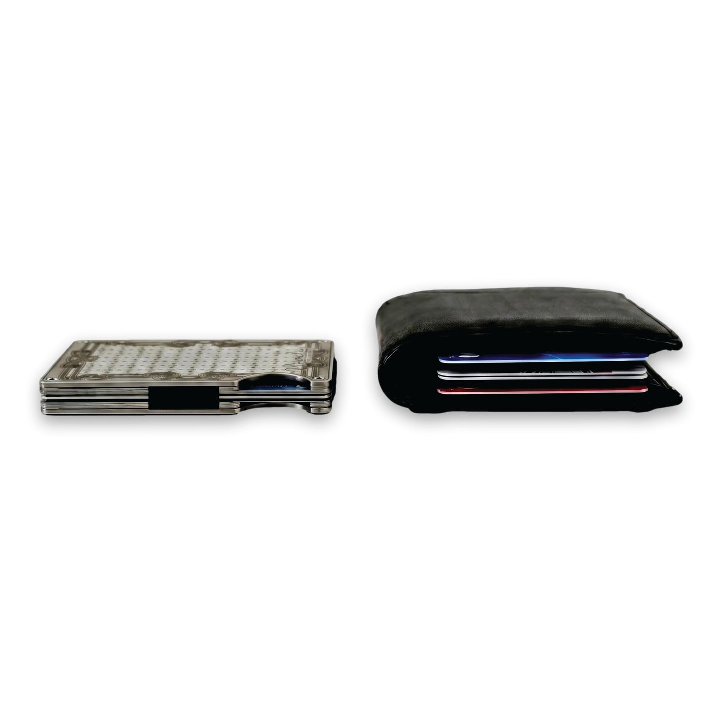 Moxxley MX-339 metal credit card holder – slim stainless steel wallet with money clip, playing-card design